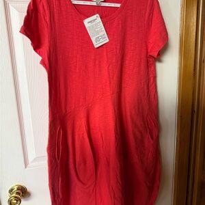 Women's Red /orange Midi Dress with Side Pockets - Comfortable Everyday Wear NWT